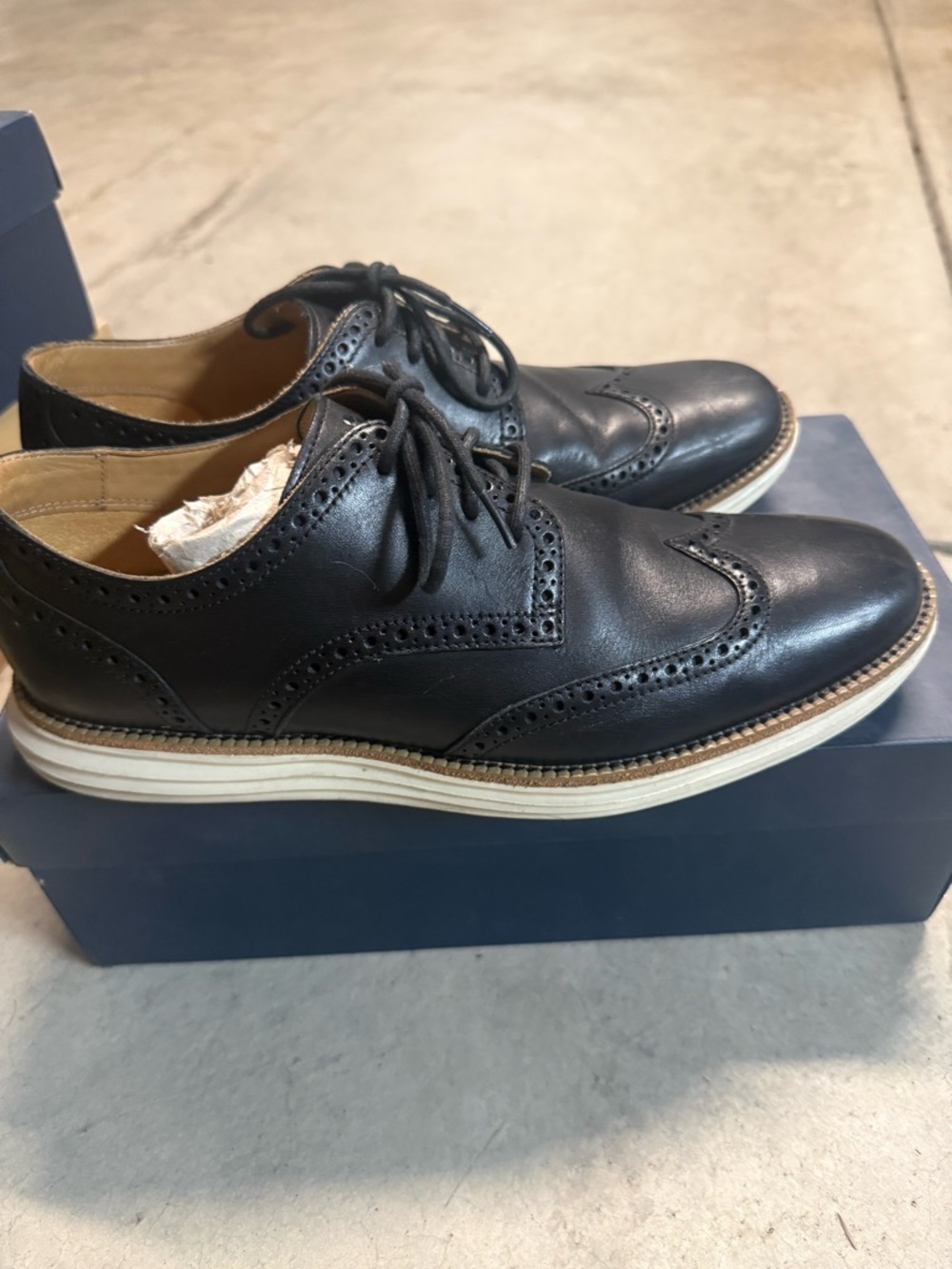 Cole Haan Black Leather Wingtip Derby Oxfords